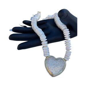 KOKO COLLECTION Pearl Beaded Pavé Heart Pendant Necklace Gold